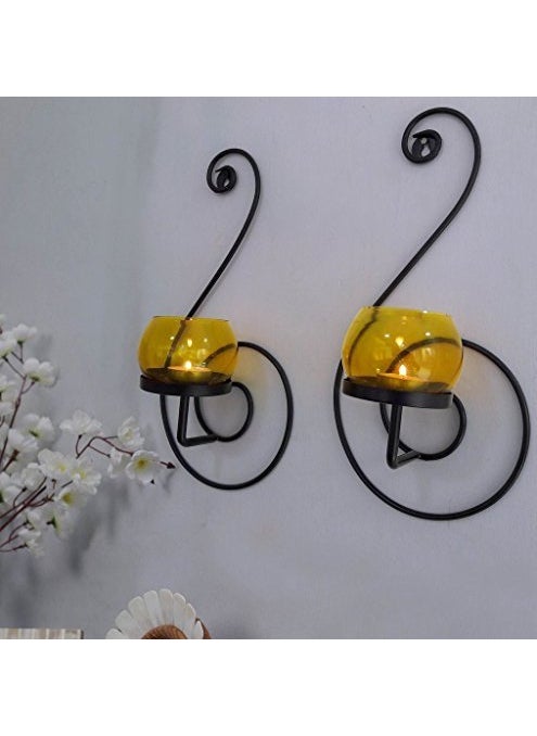 Collectible India Pair of 2 Metal Tealight Candle Holder Wall Hanging Lamp Sconces Tea Light | Wall Candle Holders for Home Living Room Birthday Decorations & Gifts