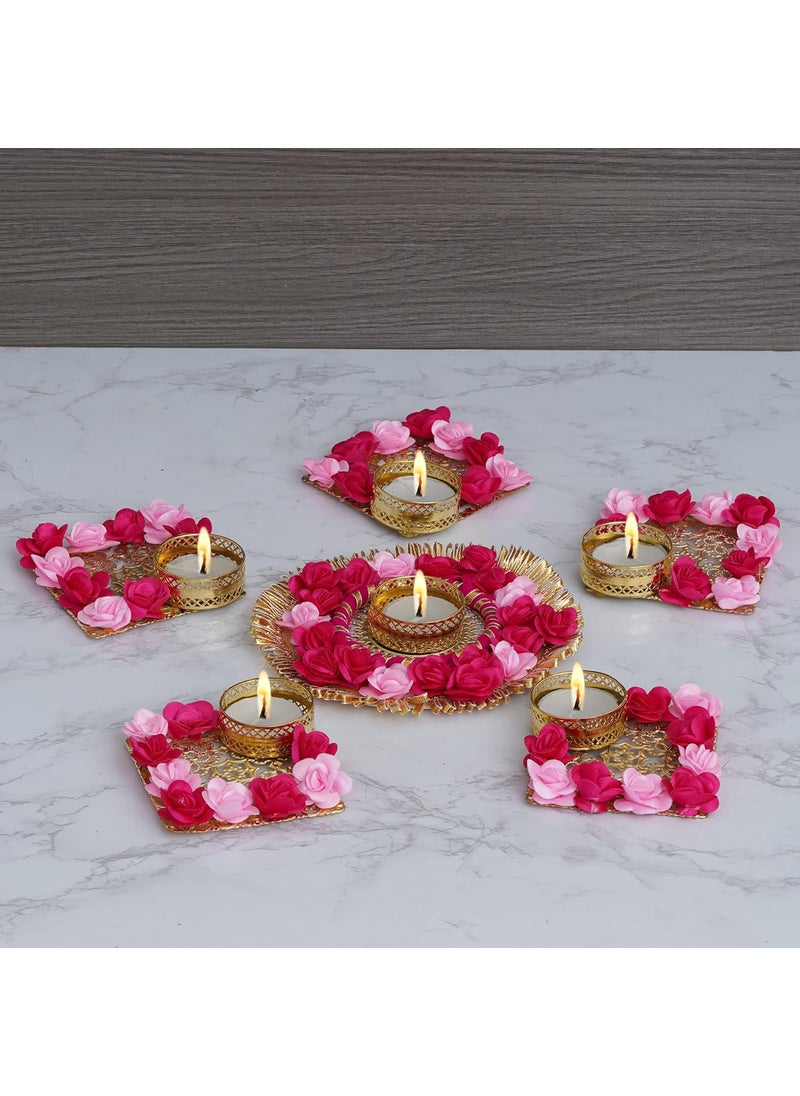 Webelkart Premium Set of 5 Tealight Candle Holder for Home Decor Diwali Candles for Decoration| Diwali diyas for Decoration| Diwali Gifting Items (Pack of 5, 6.x 3.5 Inches)