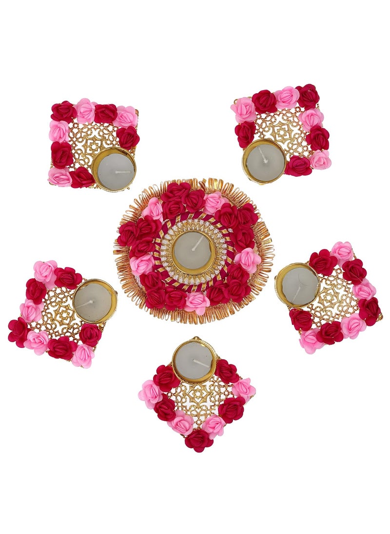 Webelkart Premium Set of 5 Tealight Candle Holder for Home Decor Diwali Candles for Decoration| Diwali diyas for Decoration| Diwali Gifting Items (Pack of 5, 6.x 3.5 Inches)