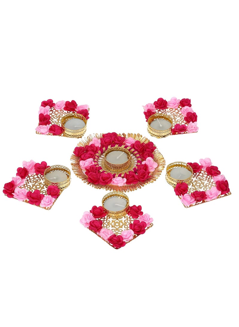 Webelkart Premium Set of 5 Tealight Candle Holder for Home Decor Diwali Candles for Decoration| Diwali diyas for Decoration| Diwali Gifting Items (Pack of 5, 6.x 3.5 Inches)