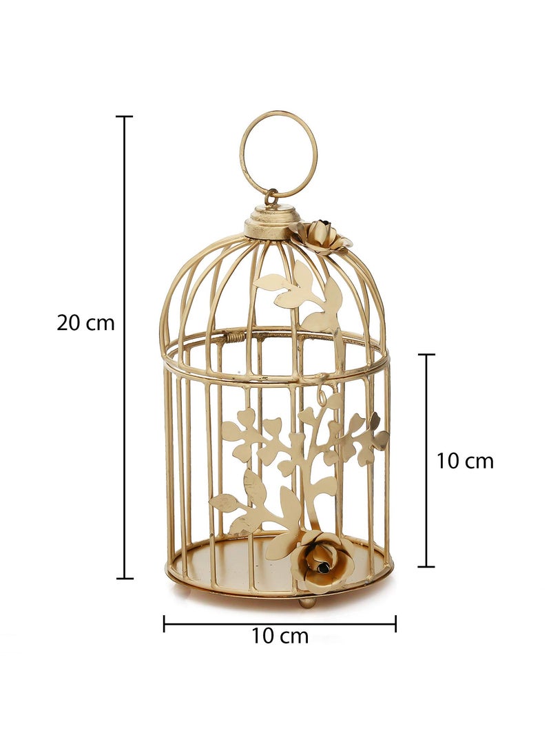 WebelKart Gold Color Metal Bird cage Tealight Candle Holder with Flower Vine for Home Décor