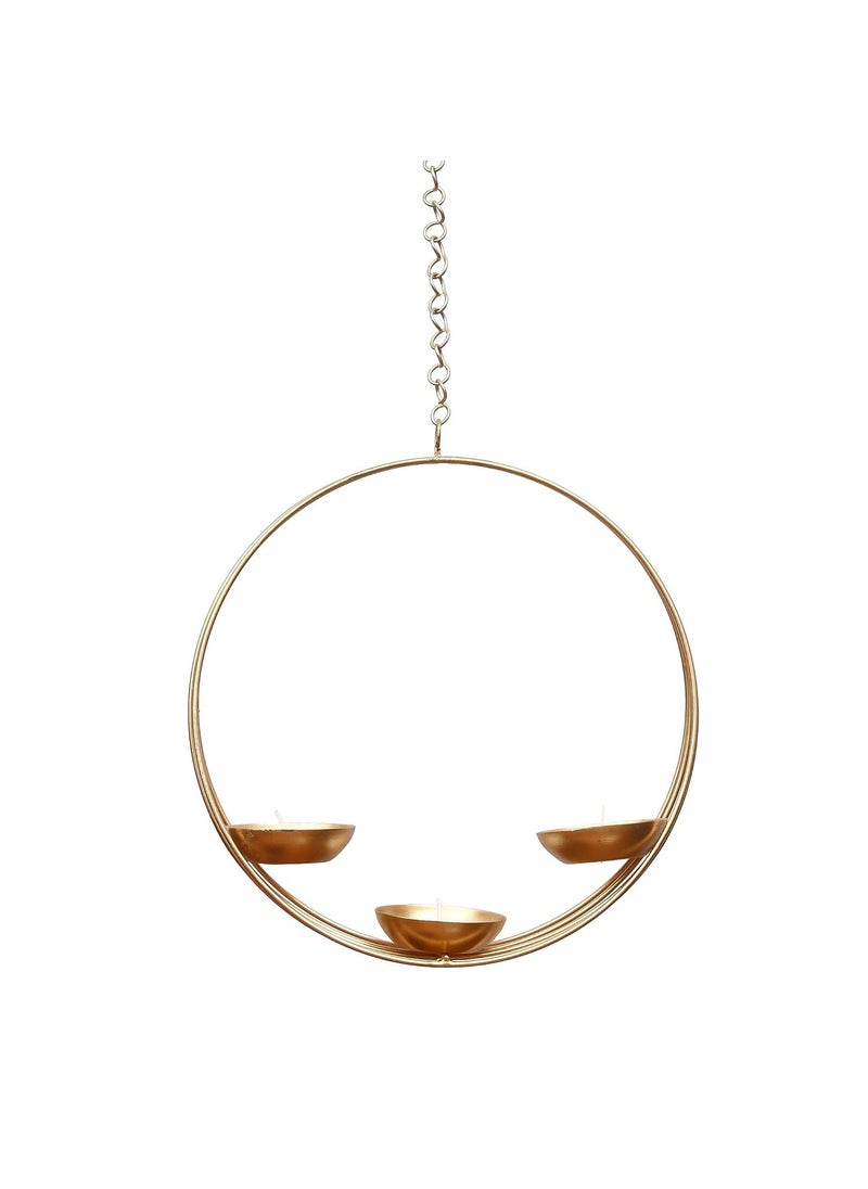 Webelkart Premium 3 Diya Shape Round Metal tealight Candle Holder for Home Decoration and Gifts, Eye Shape Candle Holder for Homer and Wall Decorations - (Gold, 9 inches) -Home Decor Items fo Wall