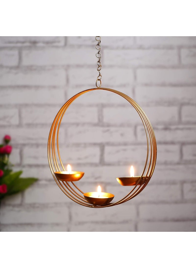 Webelkart Premium 3 Diya Shape Round Metal tealight Candle Holder for Home Decoration and Gifts, Eye Shape Candle Holder for Homer and Wall Decorations - (Gold, 9 inches) -Home Decor Items fo Wall