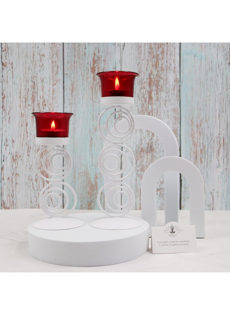 Hosley® Metallic Red Glass Tealight Candle Holder| Tealight Candle Holder with Glass Holder Perfect for Home Decor,Birthday,Wedding,Tabletop,Centerpiece| Pack of 2,with Pack of 2 Tealights(White)