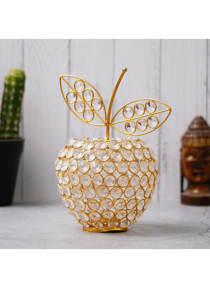 WebelKart Premium Apple Shape Crystal Brass Tealight Candle Holder for Home Decoration |Tealight Candle Holder for Diwali Decor | Candle Holder for Table Decor (8.5