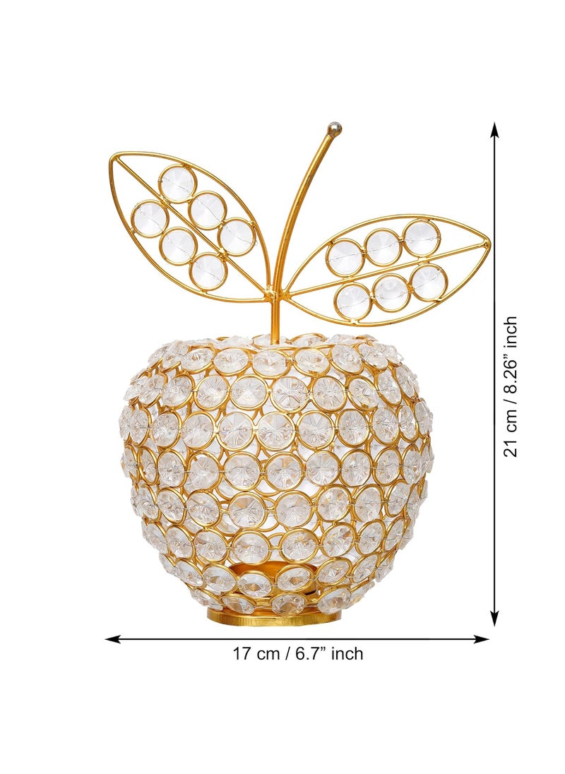 WebelKart Premium Apple Shape Crystal Brass Tealight Candle Holder for Home Decoration |Tealight Candle Holder for Diwali Decor | Candle Holder for Table Decor (8.5