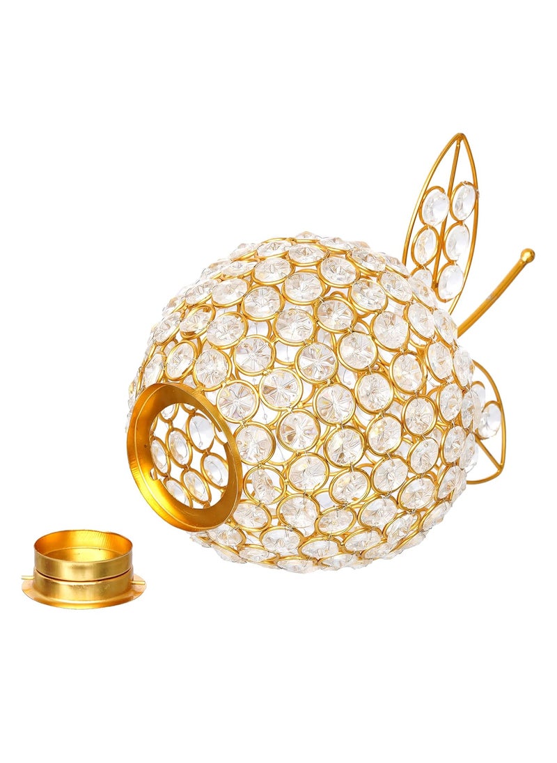 WebelKart Premium Apple Shape Crystal Brass Tealight Candle Holder for Home Decoration |Tealight Candle Holder for Diwali Decor | Candle Holder for Table Decor (8.5