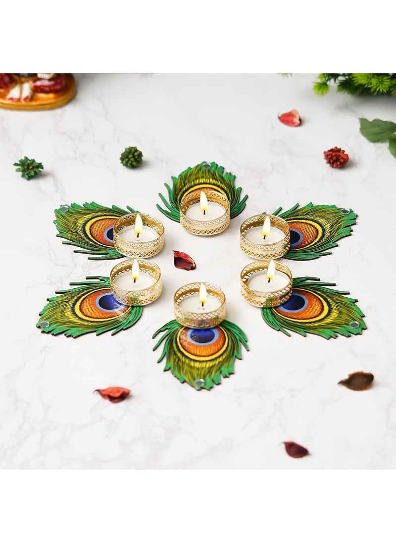 Webelkart Premium Handmade Mor Pankh Tealight Candle Holder for Diwali Decoratoin|Tealight Candles for Rangoli Decoration| Diwali Gifting Items (4.5
