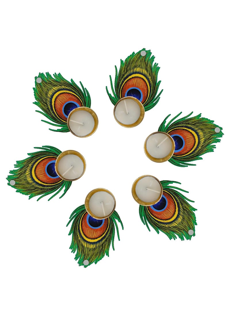 Webelkart Premium Handmade Mor Pankh Tealight Candle Holder for Diwali Decoratoin|Tealight Candles for Rangoli Decoration| Diwali Gifting Items (4.5