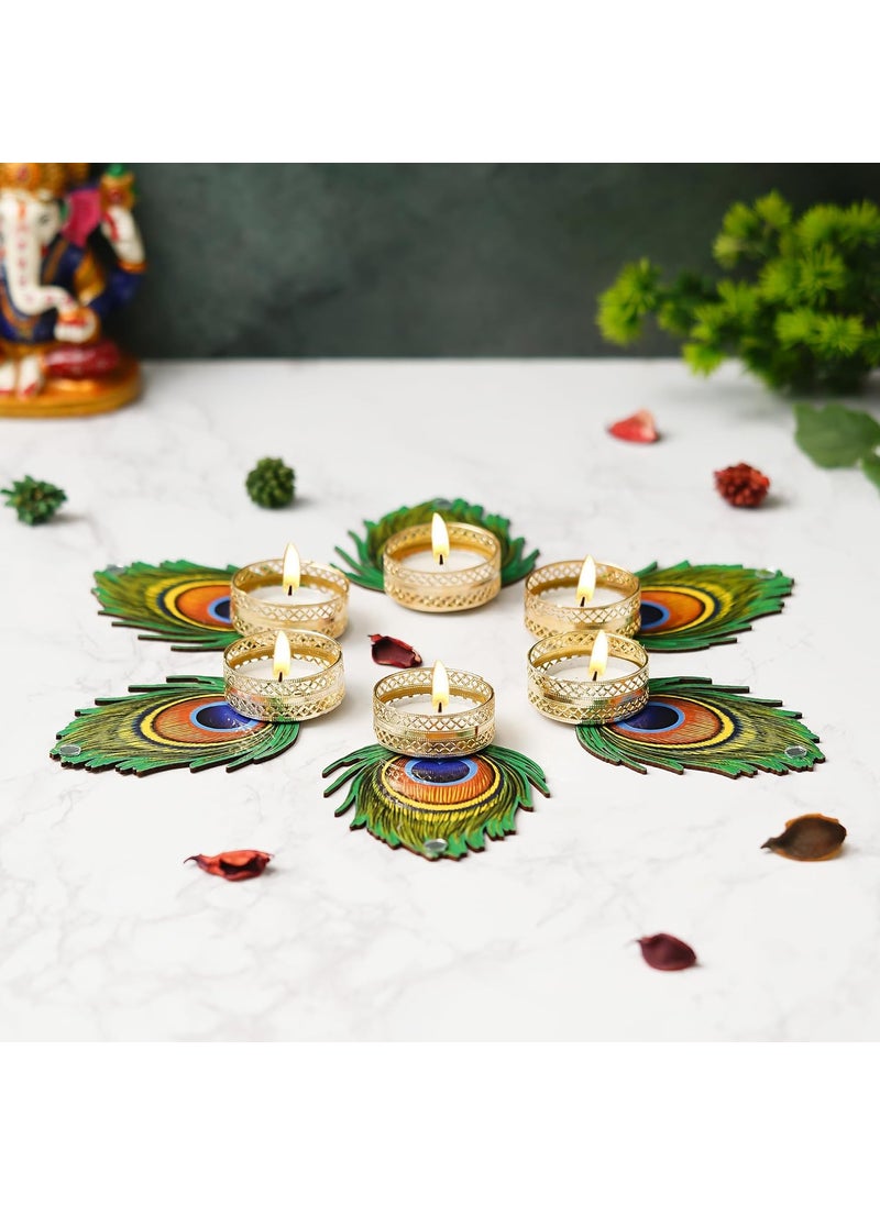 Webelkart Premium Handmade Mor Pankh Tealight Candle Holder for Diwali Decoratoin|Tealight Candles for Rangoli Decoration| Diwali Gifting Items (4.5