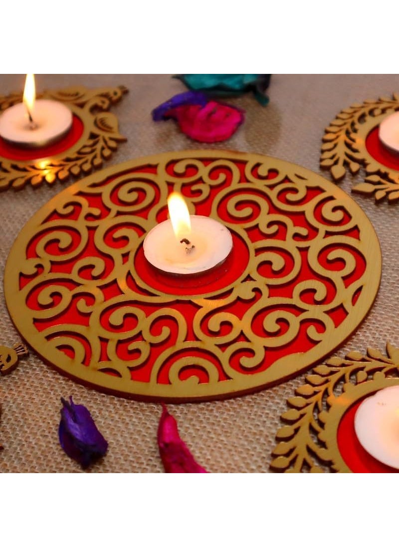 Webelkart Premium Wooden Peacock Rangoli Candle Holder for Diwali Dexor | Diwali Gift Item, Festival Decorative Item Tealight Candle Holder Multicolor (Model-2)