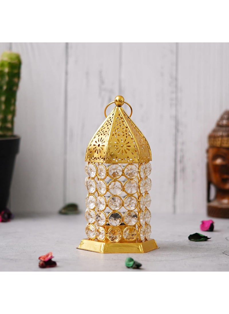 WebelKart Premium Crystal Lantern Shape Tealight Candle Holder for Home Decor |Tealight Holder for Diwali Decor (6.49
