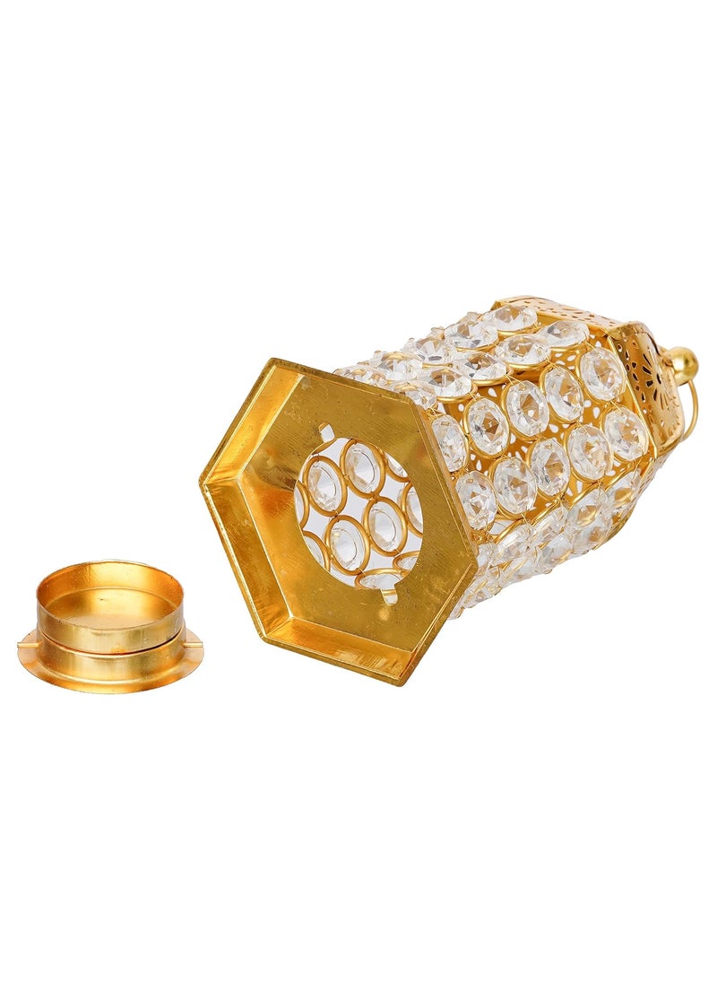 WebelKart Premium Crystal Lantern Shape Tealight Candle Holder for Home Decor |Tealight Holder for Diwali Decor (6.49