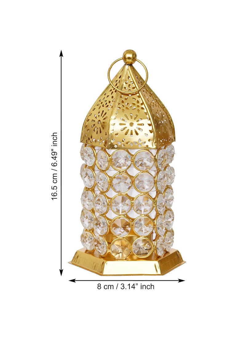 WebelKart Premium Crystal Lantern Shape Tealight Candle Holder for Home Decor |Tealight Holder for Diwali Decor (6.49