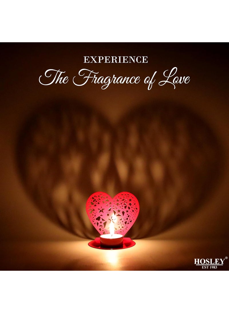 HOSLEY Heart Shape Iron Tealight Holder Set | Includes 2 Unscented Tealight Candles | 3-Hour Burn Time | Smokeless & Dripless | Perfect Valentine’s Day Gift for Her or Him | Red
