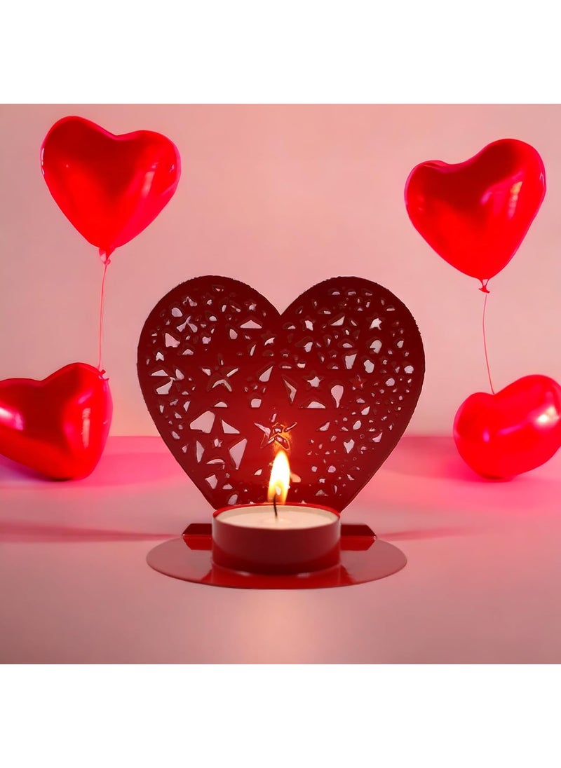 HOSLEY Heart Shape Iron Tealight Holder Set | Includes 2 Unscented Tealight Candles | 3-Hour Burn Time | Smokeless & Dripless | Perfect Valentine’s Day Gift for Her or Him | Red