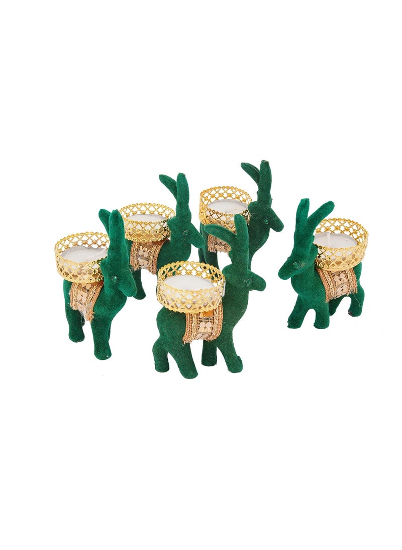Webelkart Cute Christmas Reindeer Tealight Holder - 5 pc (Green) Reindeer Shaped tealight Candle Holder for Home and Office Decor| Christmas tealight Holder