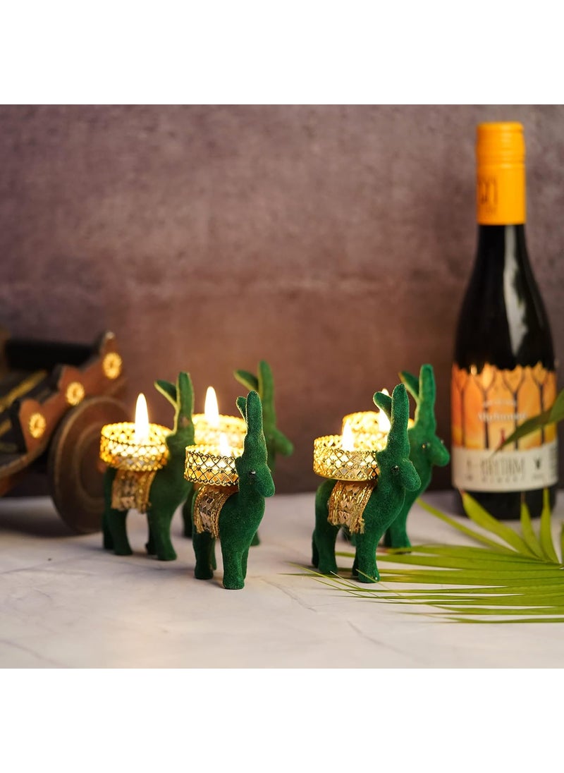 Webelkart Cute Christmas Reindeer Tealight Holder - 5 pc (Green) Reindeer Shaped tealight Candle Holder for Home and Office Decor| Christmas tealight Holder
