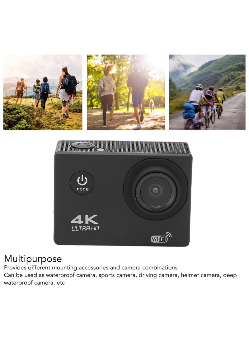 Action Camera 4K HD 98.4ft 30m Underwater Camera Set with Shell Multifunctional Sports Camera with 2.0inch Screen Portable Waterproof Camera for Swimming Surfing Diving