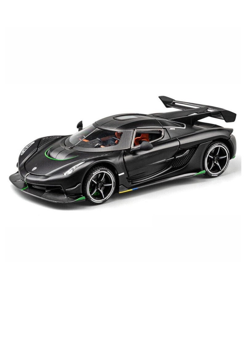 Chenghai car to 1:24 Koenigsegg jesko alloy car model sound and light pull back children's toy car model (black)