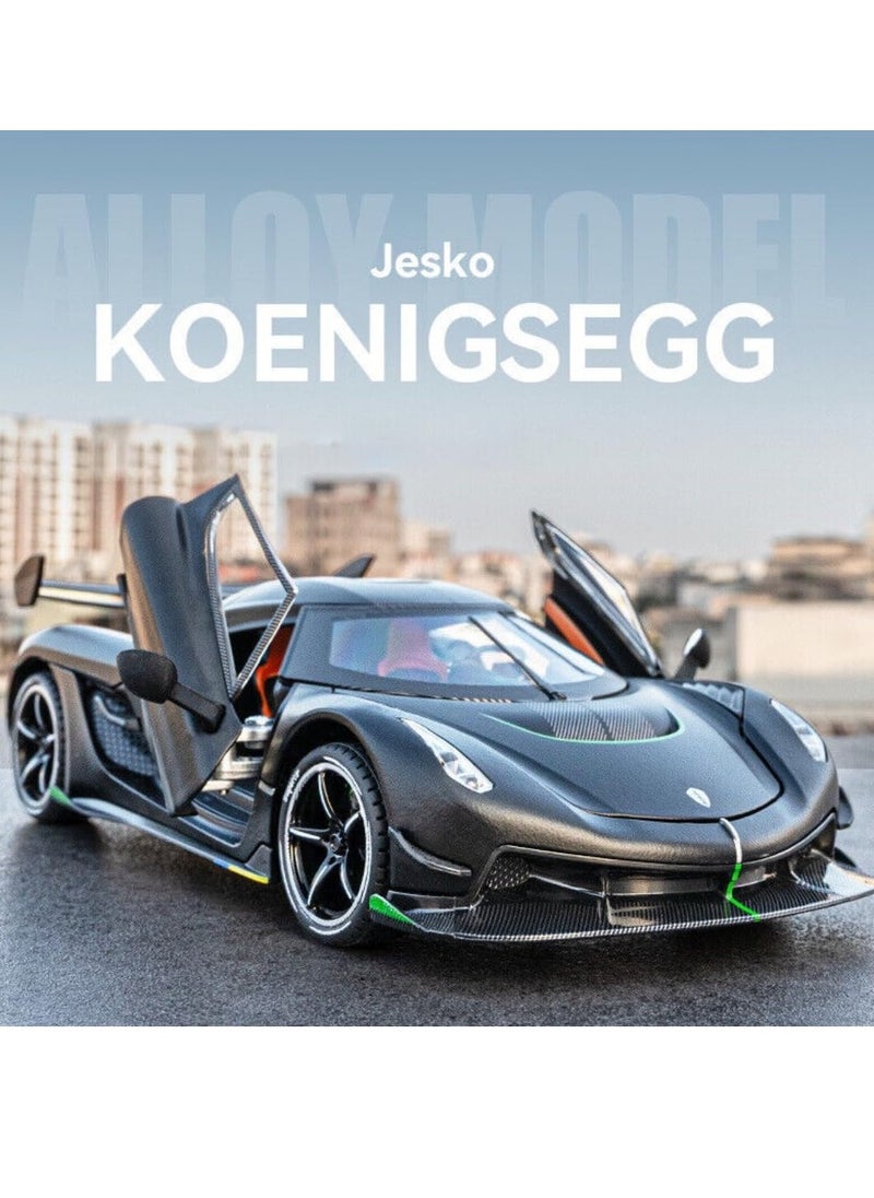 Chenghai car to 1:24 Koenigsegg jesko alloy car model sound and light pull back children's toy car model (black)