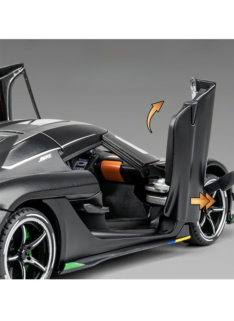 Chenghai car to 1:24 Koenigsegg jesko alloy car model sound and light pull back children's toy car model (black)