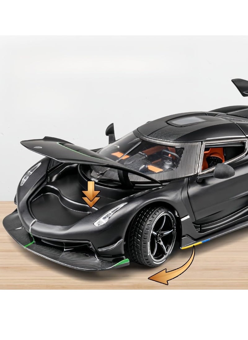 Chenghai car to 1:24 Koenigsegg jesko alloy car model sound and light pull back children's toy car model (black)