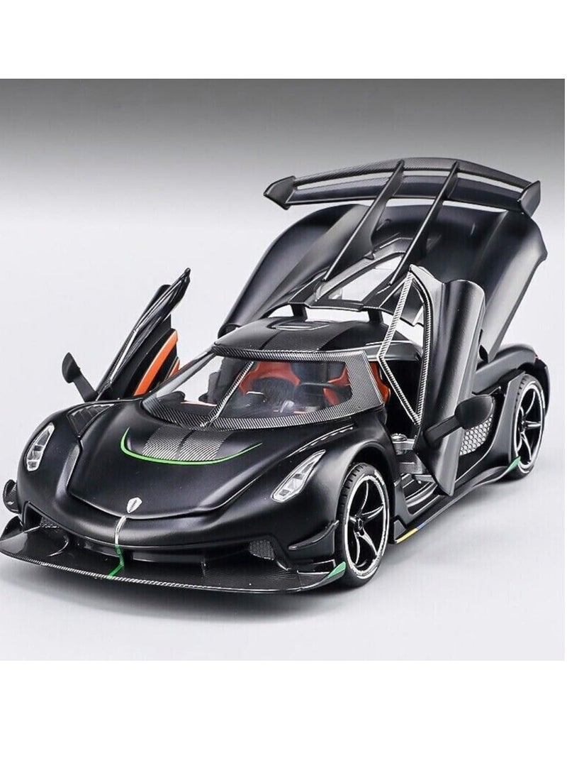 Chenghai car to 1:24 Koenigsegg jesko alloy car model sound and light pull back children's toy car model (black)