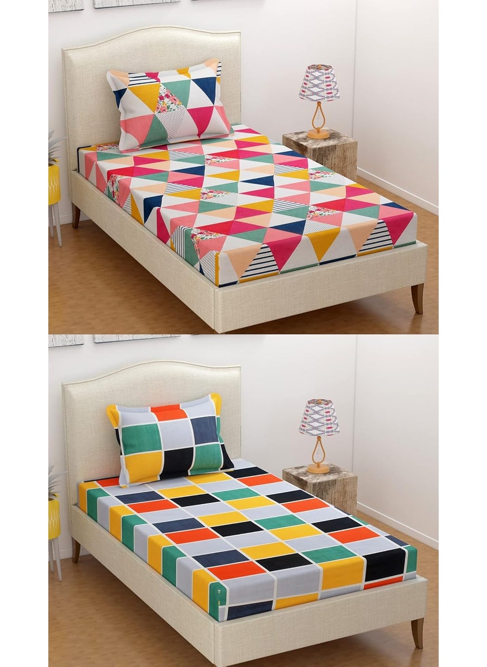 Homefab India 144 TC Set of 2 Cotton Single Bedsheet with 2 Pillow Covers - MultiColour7