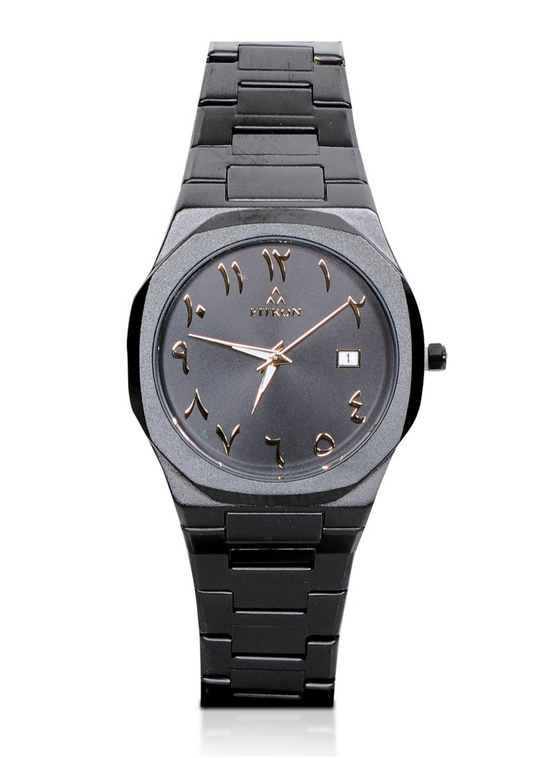 Men's Full Black Wrist Watch with Date and Arabic Numbers