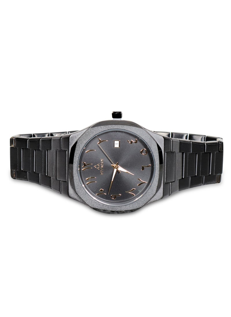Men's Full Black Wrist Watch with Date and Arabic Numbers