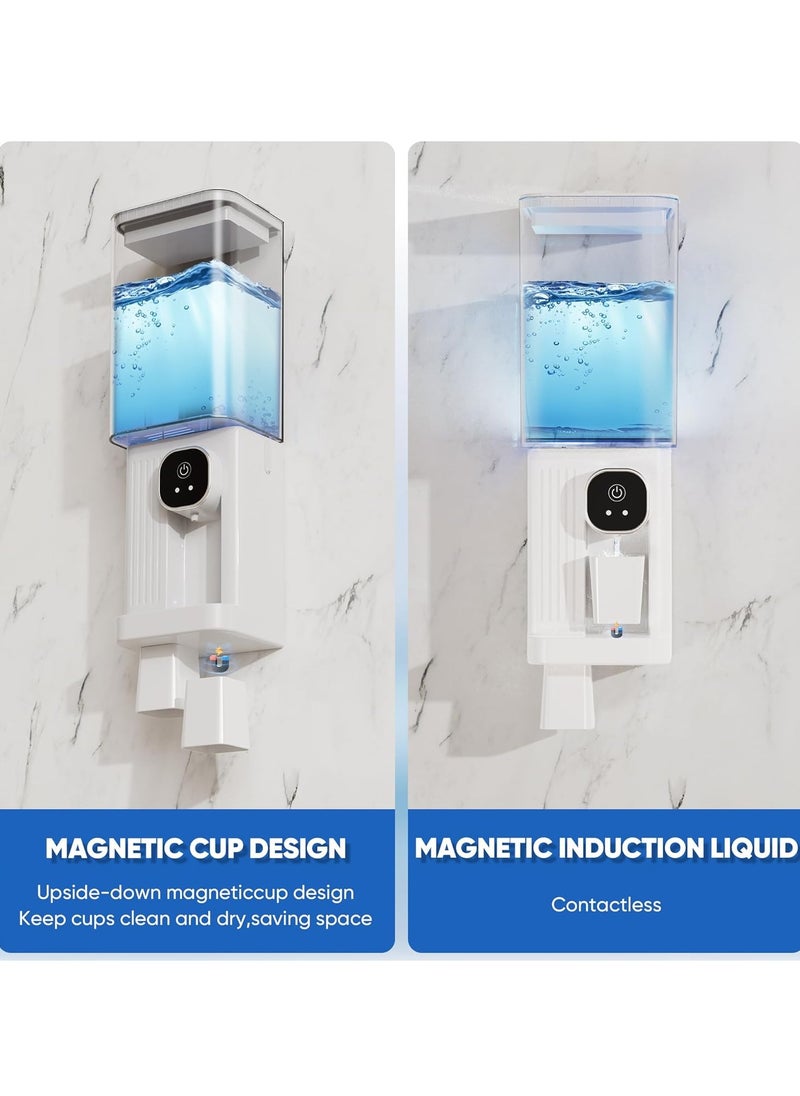 Automatic Mouthwash Dispenser for Bathroom,Bathroom Accessories 23.67 Fl Oz Dispensers with Magnetic Cups,Wall Mounted Dispenser,Suitable for All Age Groups(White)
