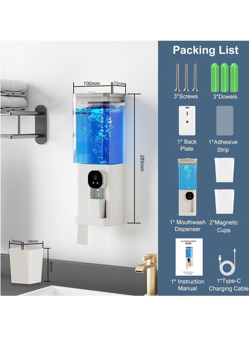 Automatic Mouthwash Dispenser for Bathroom,Bathroom Accessories 23.67 Fl Oz Dispensers with Magnetic Cups,Wall Mounted Dispenser,Suitable for All Age Groups(White)