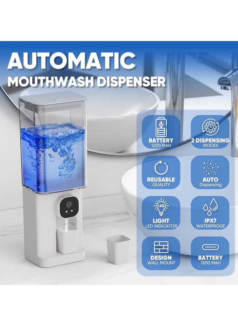 Automatic Mouthwash Dispenser for Bathroom,Bathroom Accessories 23.67 Fl Oz Dispensers with Magnetic Cups,Wall Mounted Dispenser,Suitable for All Age Groups(White)