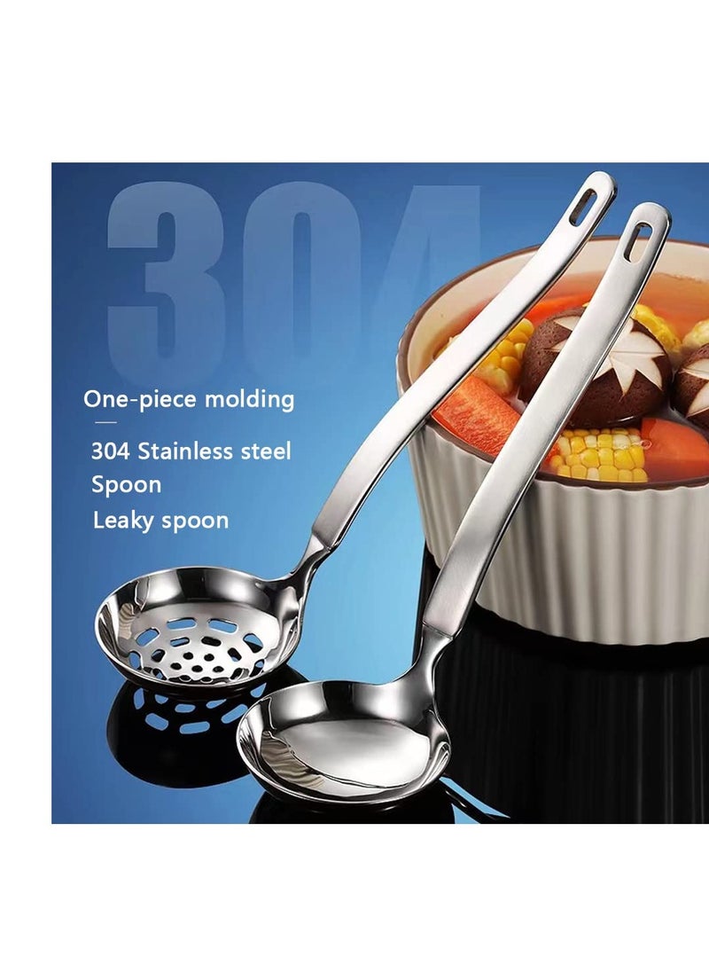 Soup Ladle Skimmer Slotted Spoon Set, 2 Pcs Soup Ladle Metal SUS304, Stainless Steel Ladles Spoon and Slotted Colander Spoon Set, Small Soup Ladle, for Serving Gravy Hot Pot Or Restaurant