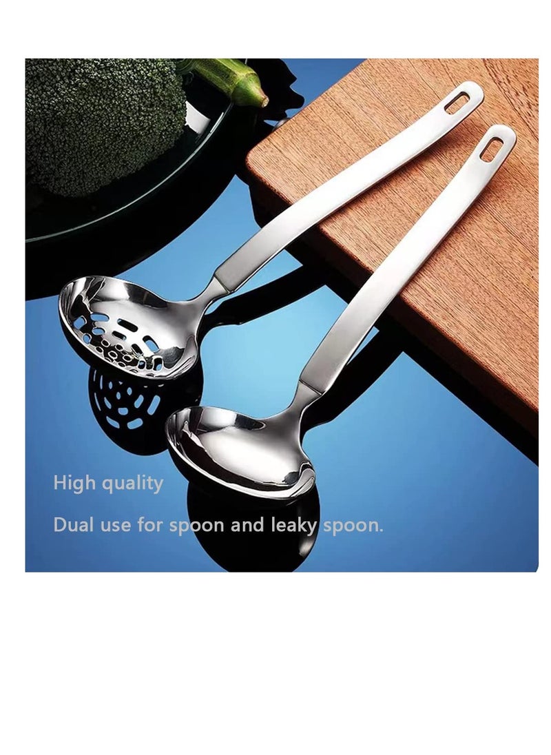 Soup Ladle Skimmer Slotted Spoon Set, 2 Pcs Soup Ladle Metal SUS304, Stainless Steel Ladles Spoon and Slotted Colander Spoon Set, Small Soup Ladle, for Serving Gravy Hot Pot Or Restaurant