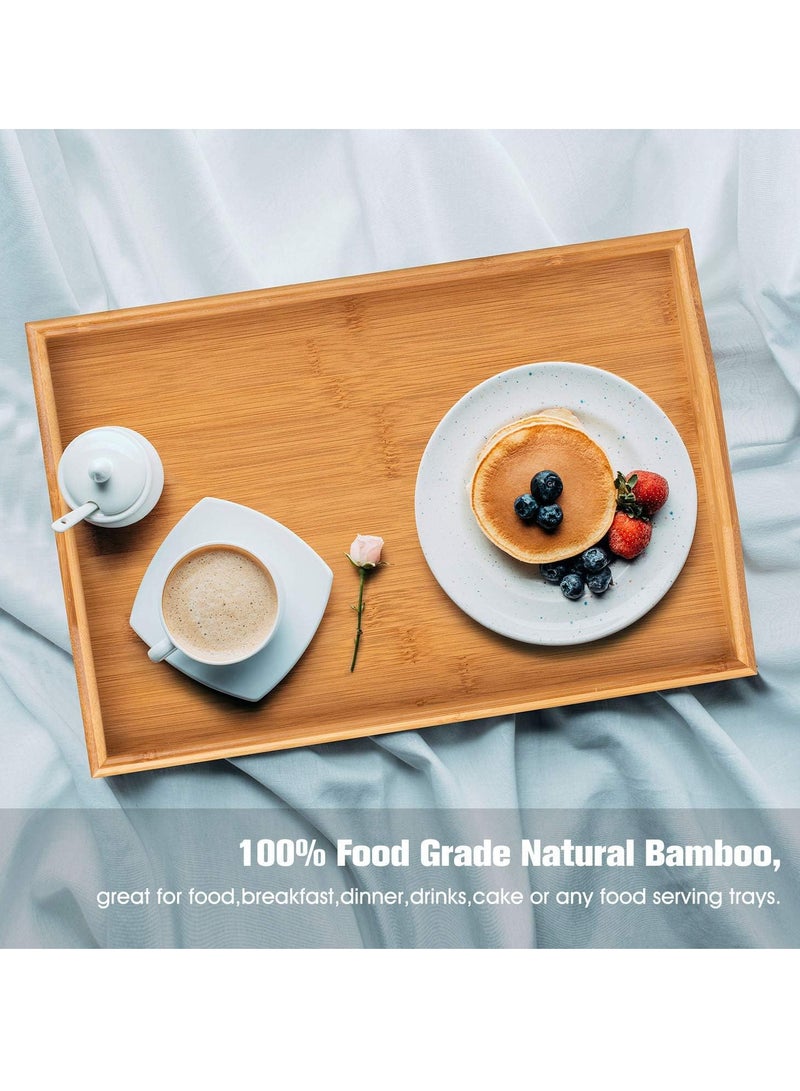3 Pack Serving Tray,Large Bamboo Serving Tray With Handles Wood Serving Tray Set