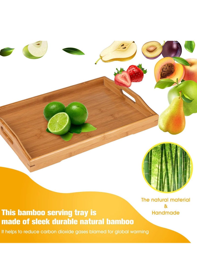 3 Pack Serving Tray,Large Bamboo Serving Tray With Handles Wood Serving Tray Set
