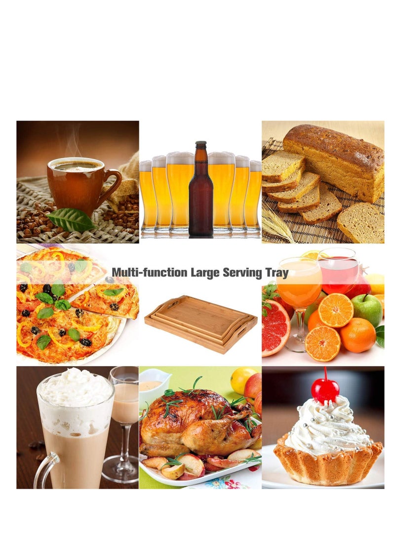 3 Pack Serving Tray,Large Bamboo Serving Tray With Handles Wood Serving Tray Set