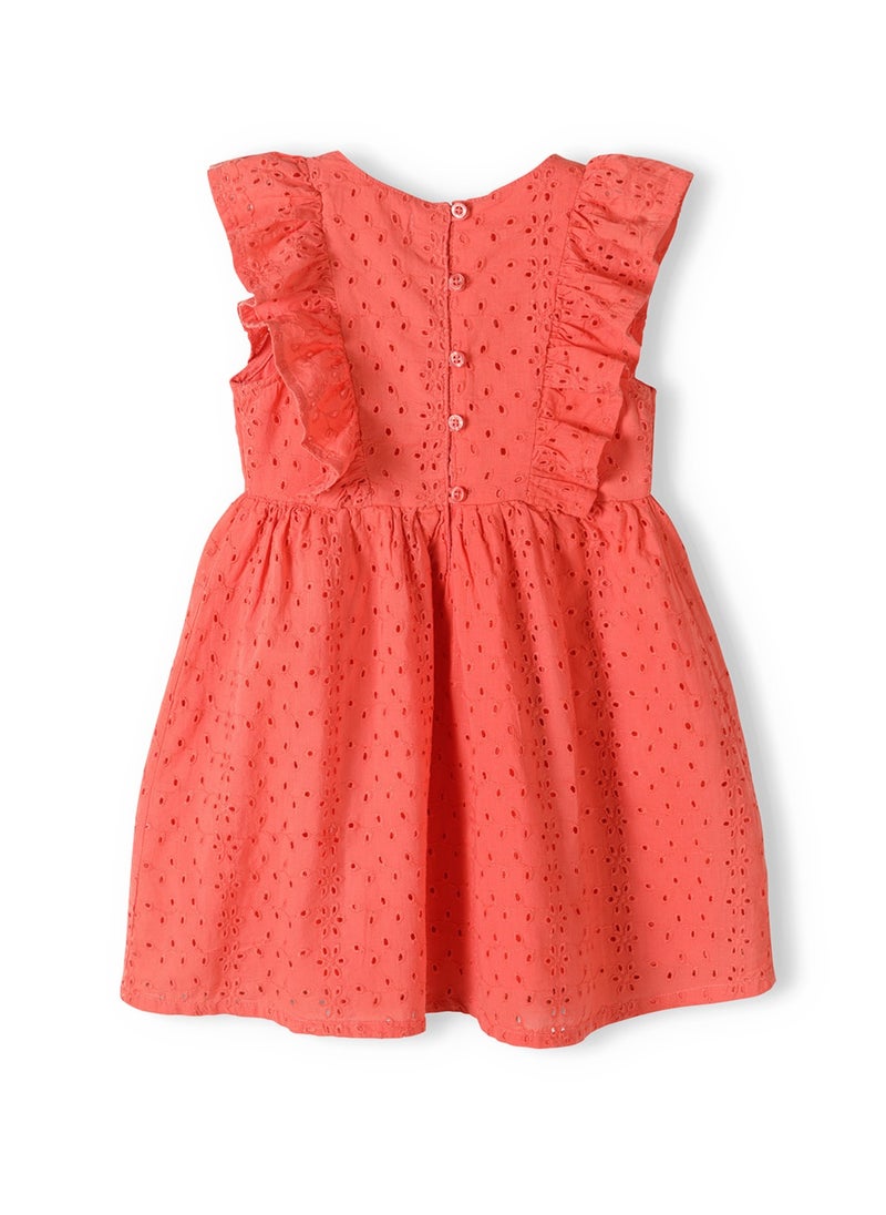 Girls Coral Broderie Dress with Ruffles