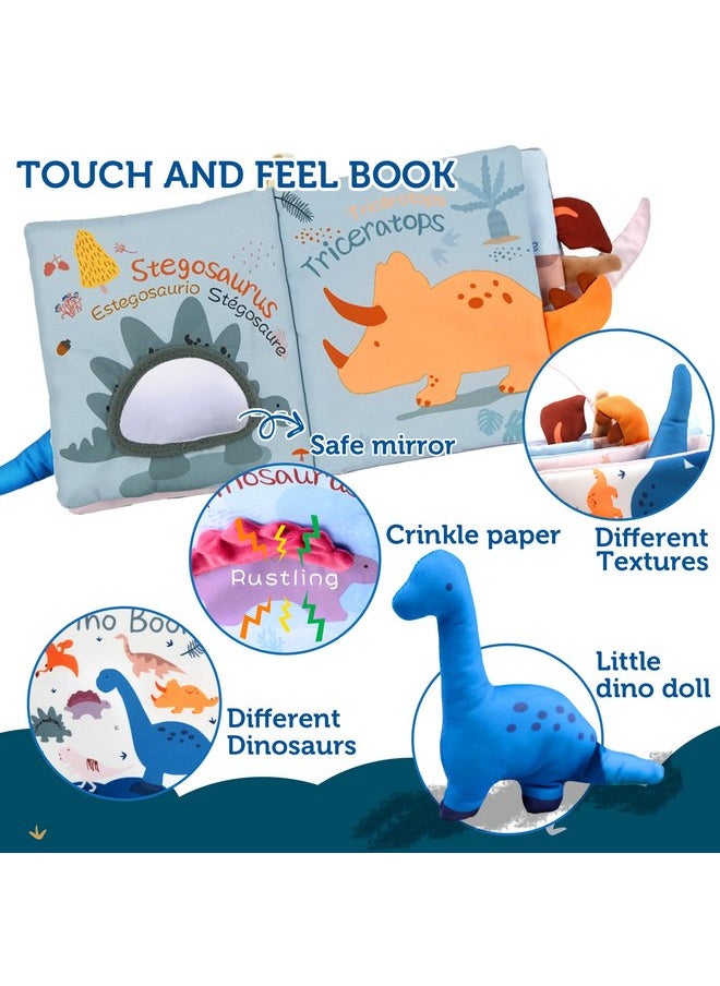 Richgv Baby Books Toys 0-6-12 Months, Baby Boy Gifts,Touch and Feel Crinkle Books with Dino Doll, Newborn Infant Toys 6-9-12 Months, Carseat Toys Teething Toys Christmas Stocking Stuffers for Babies