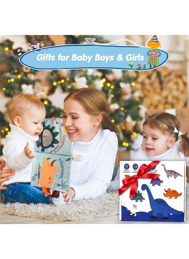 Richgv Baby Books Toys 0-6-12 Months, Baby Boy Gifts,Touch and Feel Crinkle Books with Dino Doll, Newborn Infant Toys 6-9-12 Months, Carseat Toys Teething Toys Christmas Stocking Stuffers for Babies