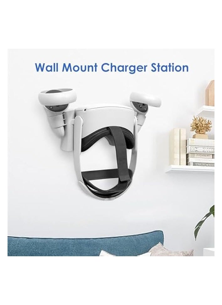 Charging Station for Oculus Quest 2, Wall Mount Charger Station with USB-C Charge Cable, High Speed Charging Base with Breathing Light, Charging Dock Stand for Oculus Quest 2 Handle Storage