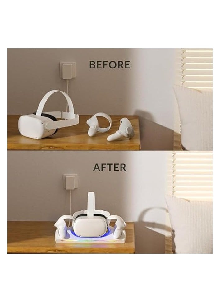 Charging Station for Oculus Quest 2, Wall Mount Charger Station with USB-C Charge Cable, High Speed Charging Base with Breathing Light, Charging Dock Stand for Oculus Quest 2 Handle Storage