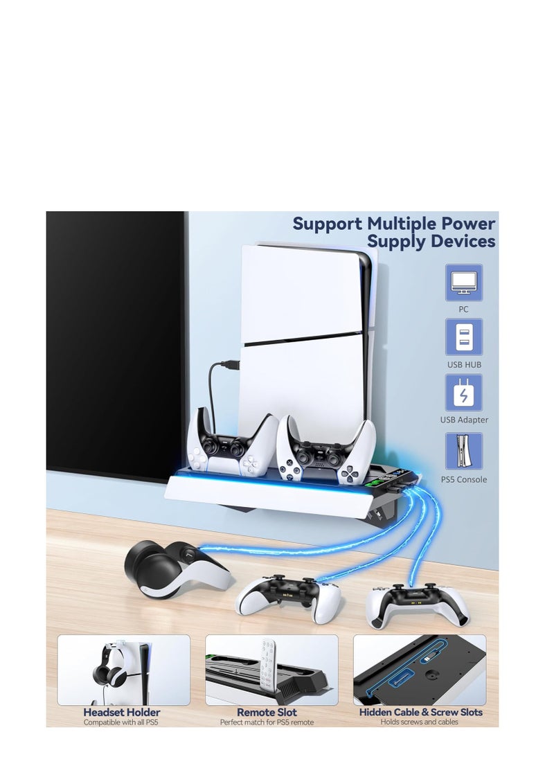 Tokluck PS5 Wall Mount, Cooling Station for PS5 Slim/Original PS5 Disc & Digital, PS5 Fan 3 Levels, PS5 Accessories for PS5 Controller Charger