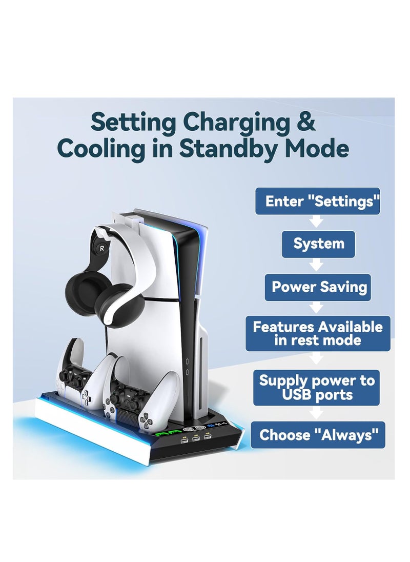 Tokluck PS5 Wall Mount, Cooling Station for PS5 Slim/Original PS5 Disc & Digital, PS5 Fan 3 Levels, PS5 Accessories for PS5 Controller Charger