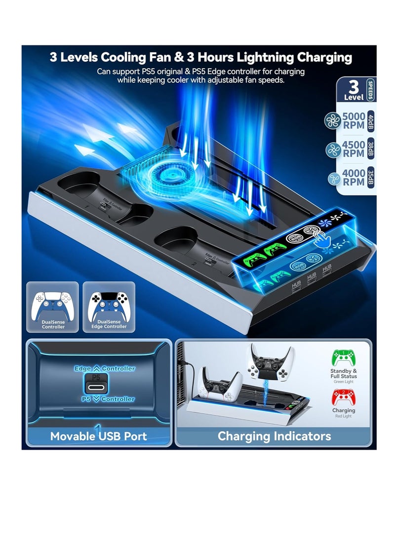 Tokluck PS5 Wall Mount, Cooling Station for PS5 Slim/Original PS5 Disc & Digital, PS5 Fan 3 Levels, PS5 Accessories for PS5 Controller Charger