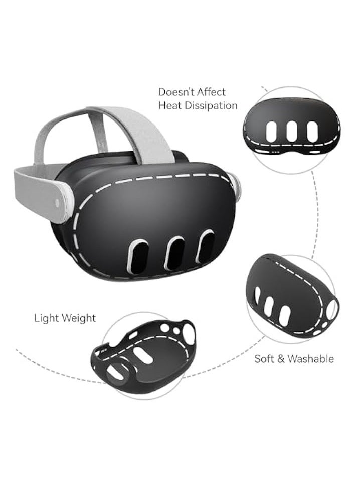 VR Shell Cover Skin for Quest 3 Headset Accessories, Silicone Headset Protector for Quest 3 VR Headsets, Anti Scratch Dust Shock (Black)