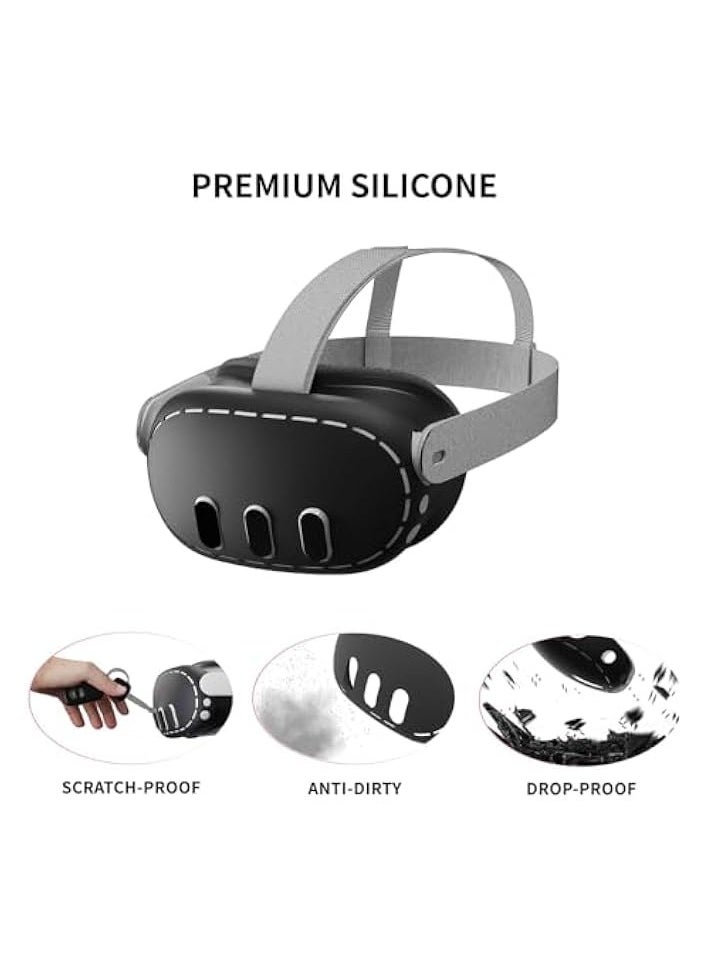 VR Shell Cover Skin for Quest 3 Headset Accessories, Silicone Headset Protector for Quest 3 VR Headsets, Anti Scratch Dust Shock (Black)
