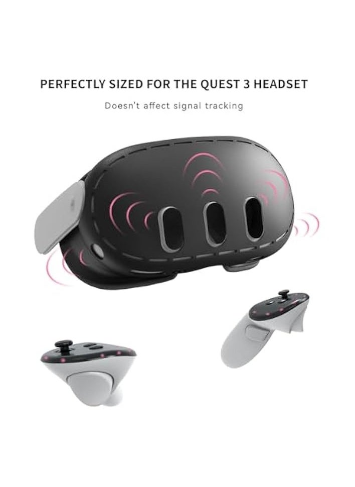 VR Shell Cover Skin for Quest 3 Headset Accessories, Silicone Headset Protector for Quest 3 VR Headsets, Anti Scratch Dust Shock (Black)